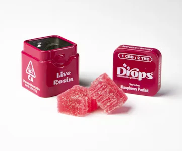 Drops - Drops | Raspberry 1:2 | THC Bomb | Live Rosin Infused Jellies | 2pc | 100mg