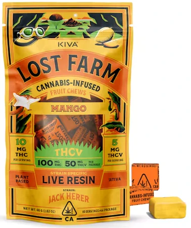 Kiva: Lost Farm - KIVA: Lost Farm Chews Mango "Jack Herer" Live Resin THCv 100mg (S) Main Image