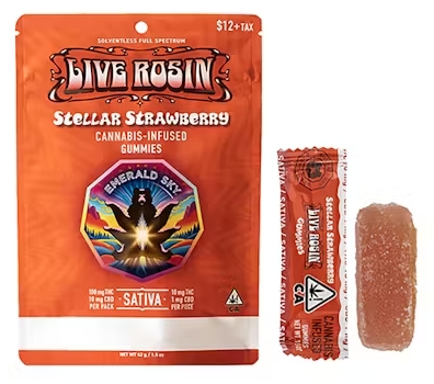 Edible - Stellar Strawberry - Sativa - Live Rosin Gummies - 100mg
