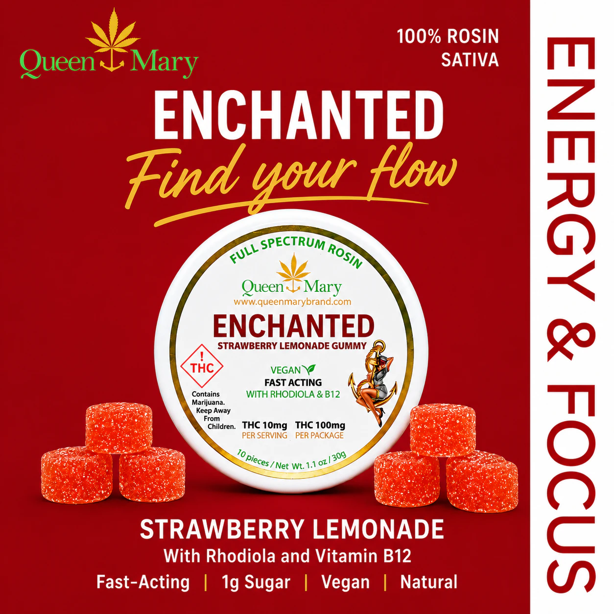 Queen Mary - Queen Mary -Emerald Cup Winning!! Enchanted- Vegan Gummy (Rosin) W/Rhodiola & B-12 Main Image