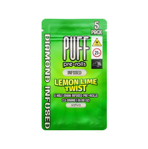 PUFF - Puff - Lemon Lime Twist - Puff - 0.5g 5pk - 30.36% THC - Diamond Infused - Pre-Rolls