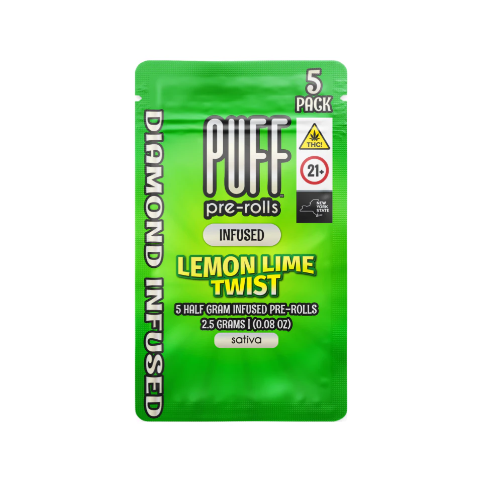 PUFF - Puff - Lemon Lime Twist - Puff - 0.5g 5pk - 30.36% THC - Diamond Infused - Pre-Rolls Main Image
