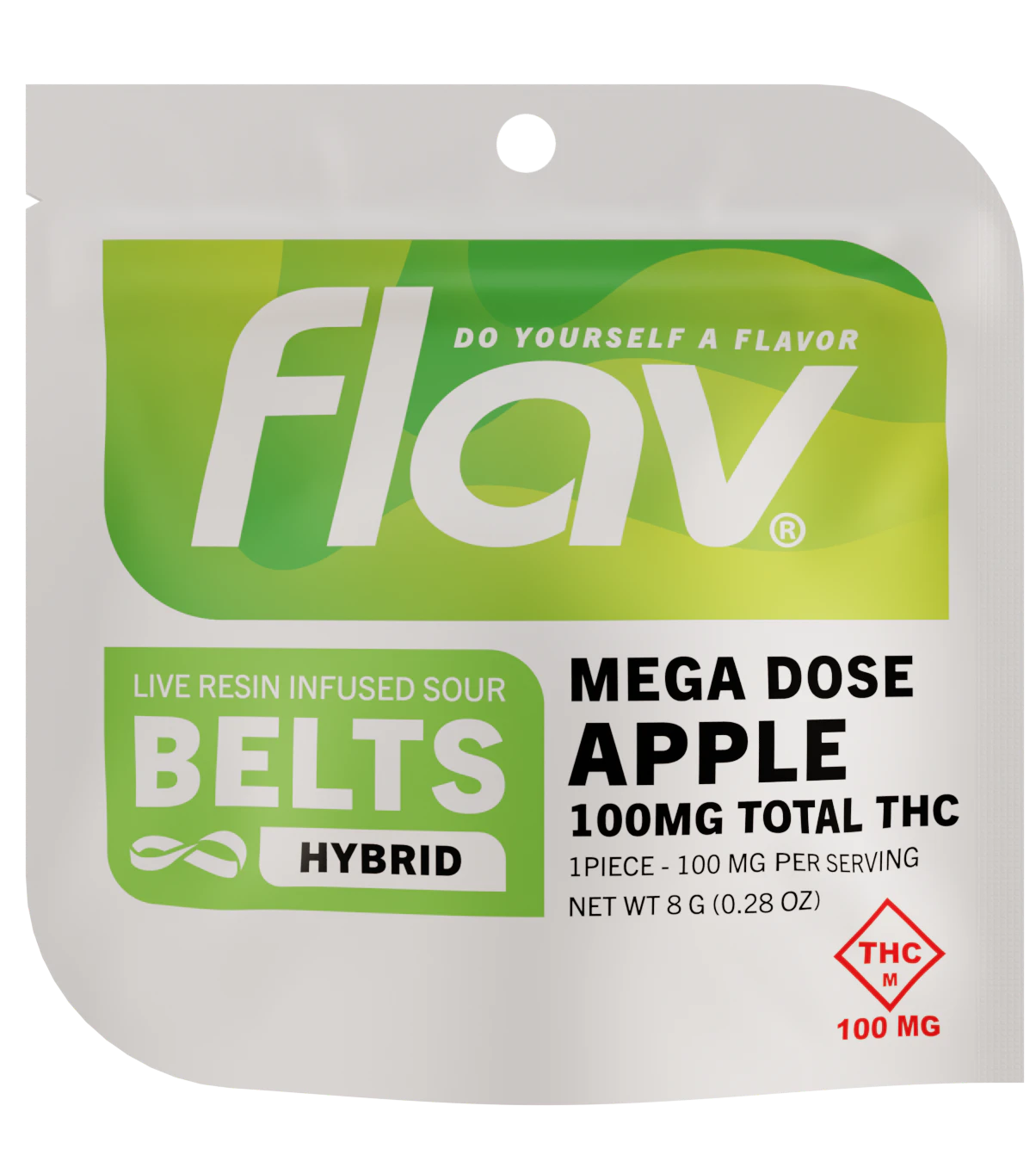 Flav - FLAV - SOUR APPLE MEGA DOSE LIVE RESIN GUMMY BELT 100MG Main Image