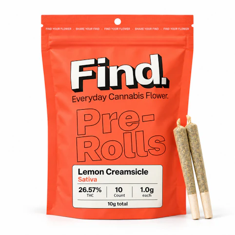 Find - Lemon Creamsicle – Sativa – 26.57% THC | 10g (10 × 1g Pre-Rolls) | Find.  -DD7