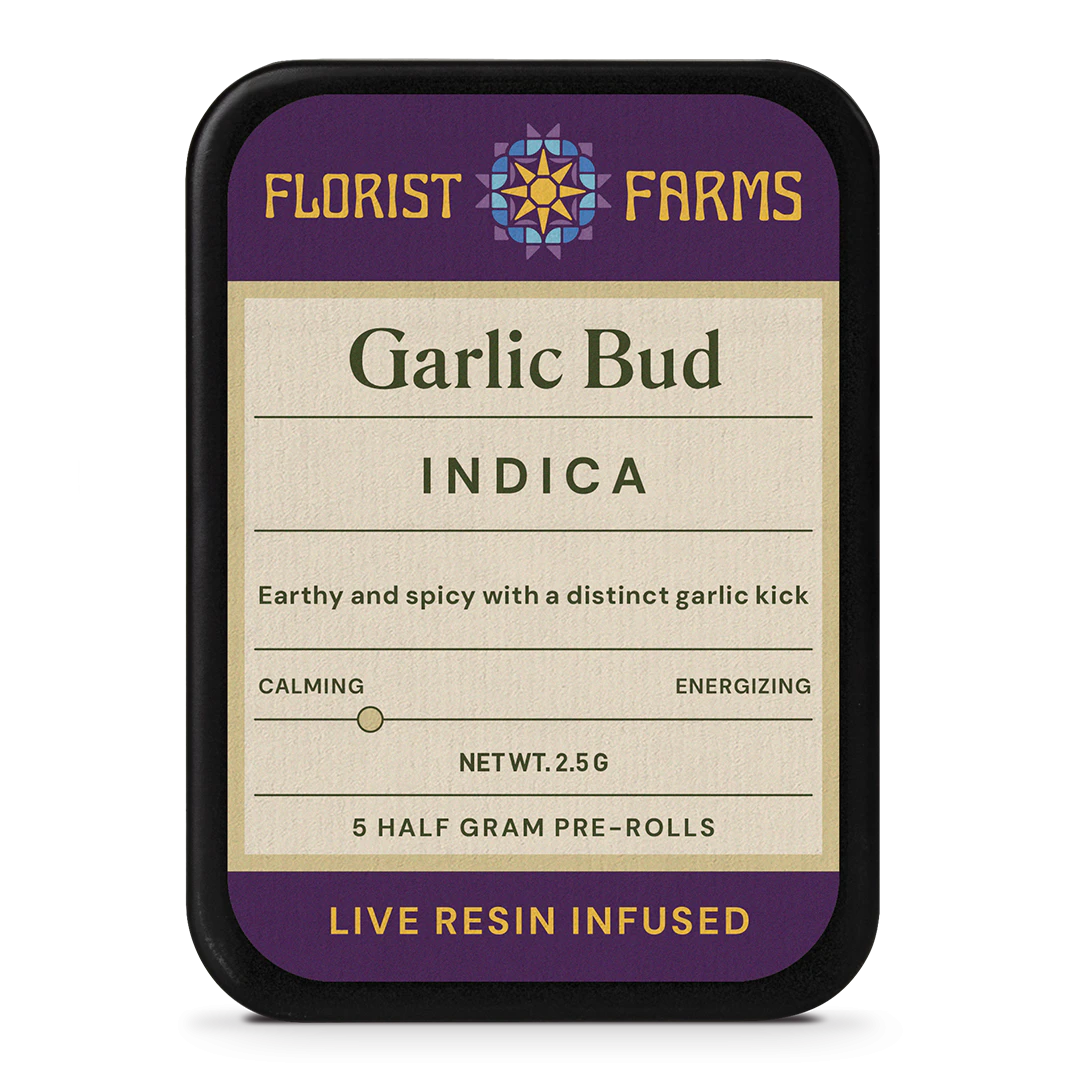 Florist Farms - Florist Farms | Garlic Bud | Live Resin Infused | Indica | .5g Pre-Rolls | 5pk Main Image