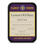 Florist Farms | Lemon OG Haze | Live Resin Infused | Sativa | .5g Pre-Rolls | 5pk