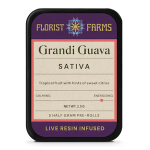 FLORIST FARMS - Grandi Guava | Live Resin Infused Pre-rolls | 0.5g 5pk | Florist Farms