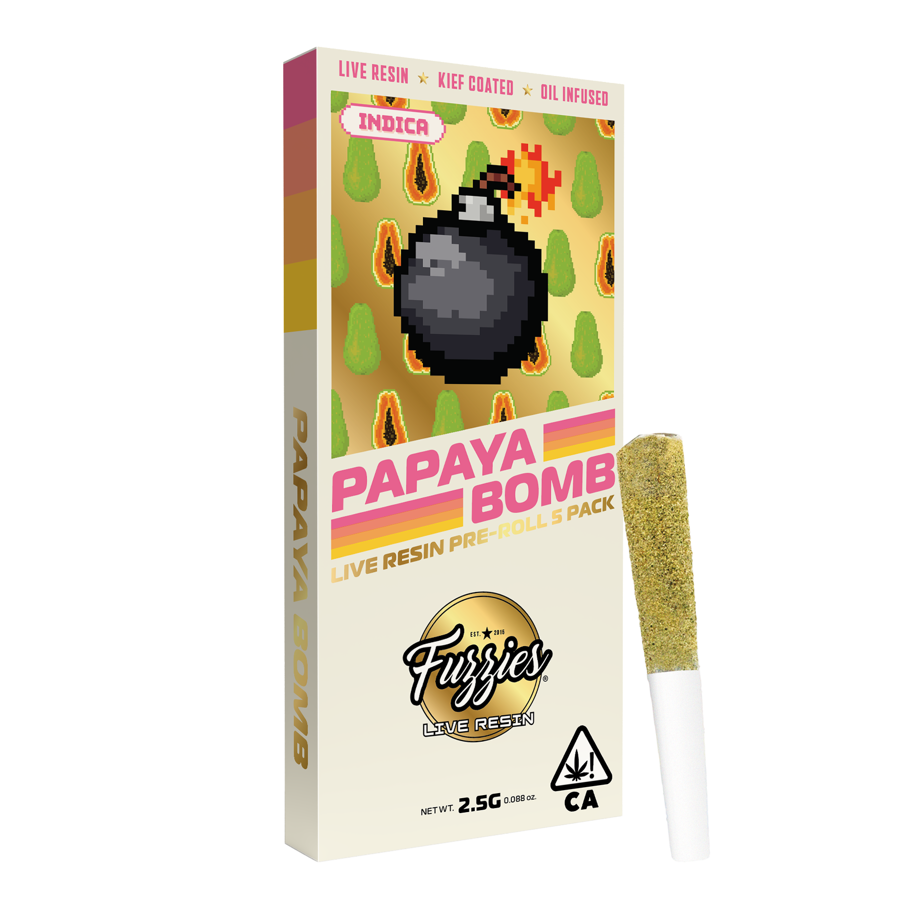 Fuzzies Papaya Bomb Live Resin Infused 5-Pack Pre-Rolls 2.5g