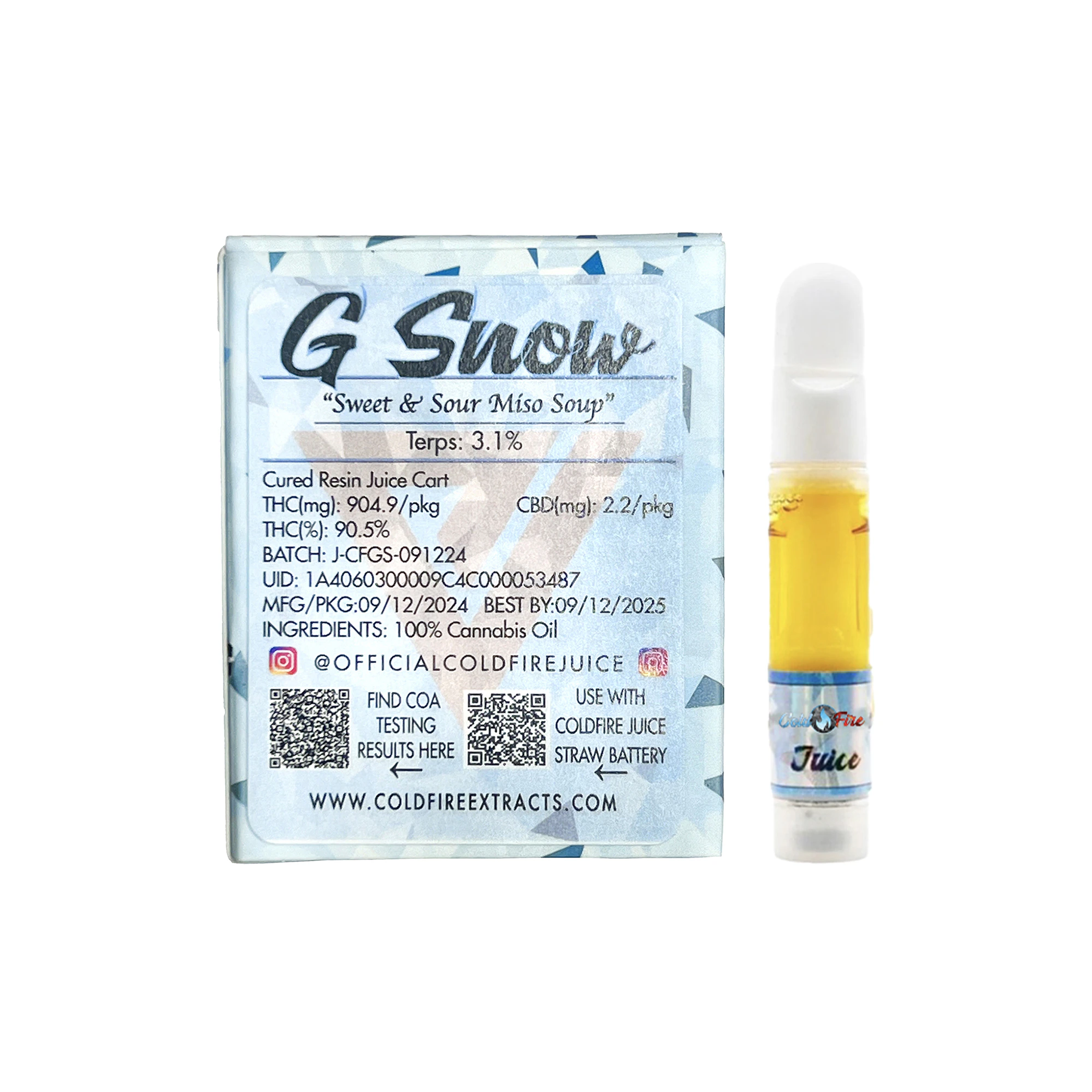 COLDFIRE Extracts - Coldfire x Ember Valley G Snow Juice Vape Cart 1.0g Main Image