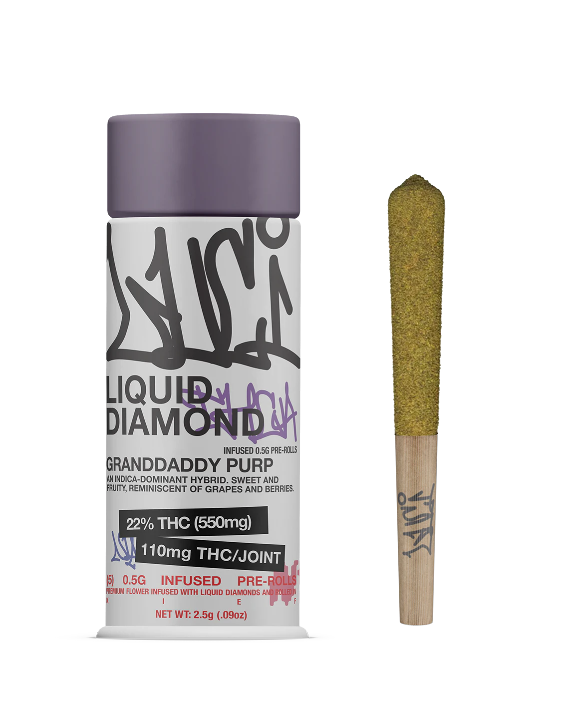 Luci - Luci | Granddaddy Purp (Hybrid) | Liquid Diamond Infused Prerolls | 5 Pack | 0.5g Each Main Image