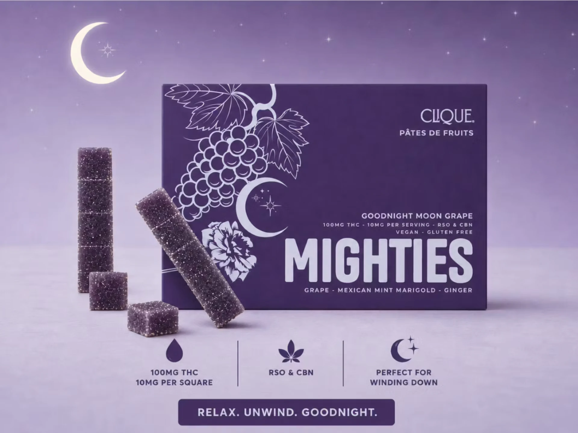 Clique - Clique Mighties 2pk RSO Gummies 100mg Goodnight Moon Grape Main Image