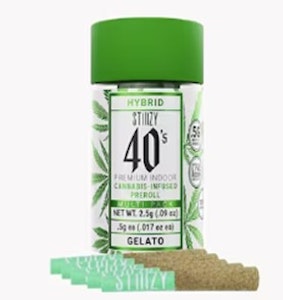 STIIIZY - Stiiizy-Gelato-40's-Hybrid-Infused Pre Roll-Live Resin- 5 per pack-Multi Pack-40%+-.5g