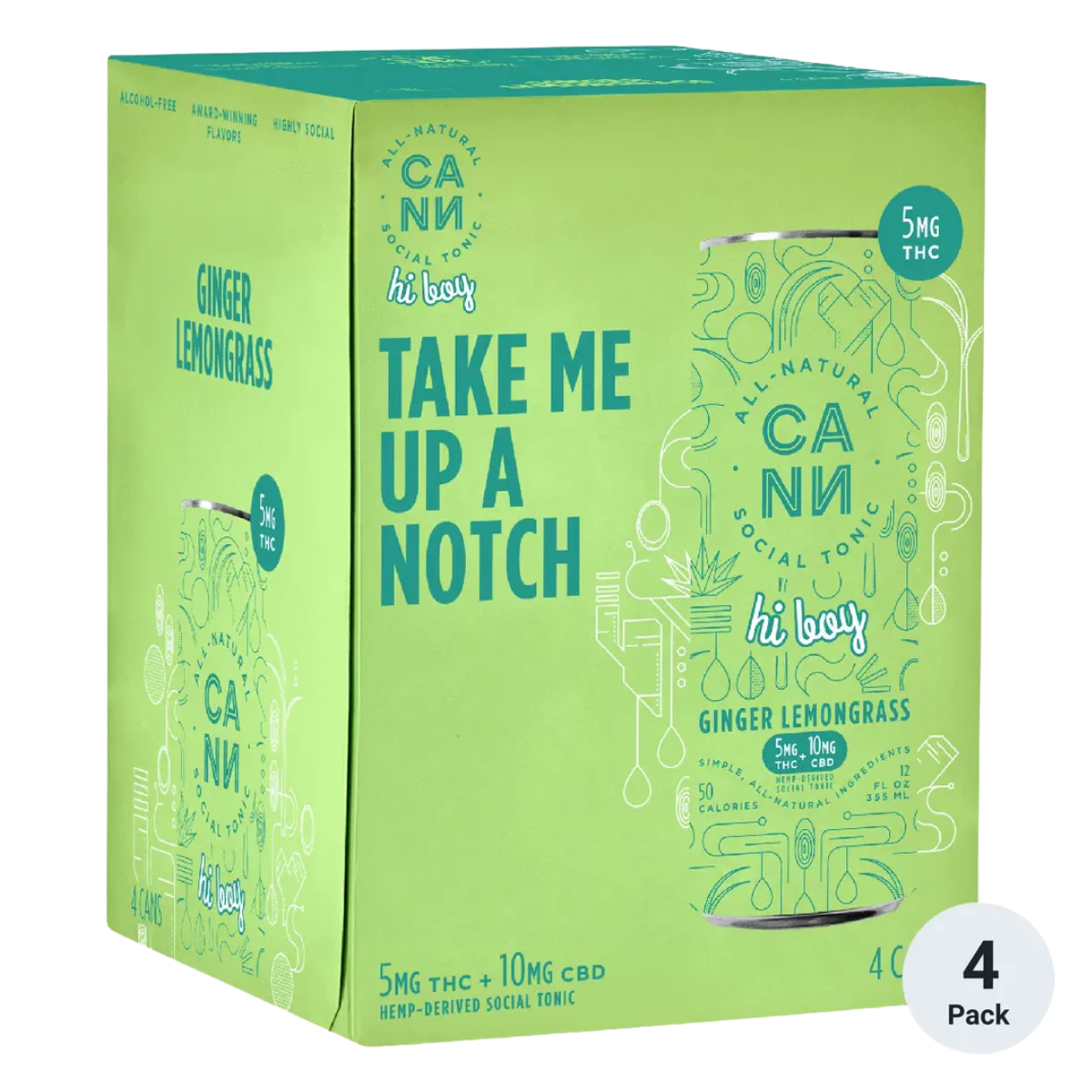 Cann Social Tonic - Ginger Lemongrass | hi boy 12oz (4pk) 5mg THC + 10mg CBD | Cann Social Tonic Main Image