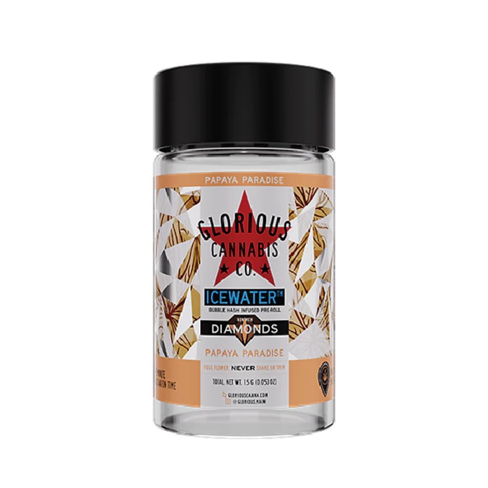 Glorious Cannabis Company - Papaya Paradise 3pk Icewater Diamond Infused Prerolls (1.5g total/.5g each) - GLORIOUS CANNABIS Main Image