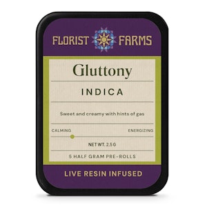 FLORIST FARMS - Gluttony | Live Resin Infused Pre-rolls | .5g/5pk | Florist Farms