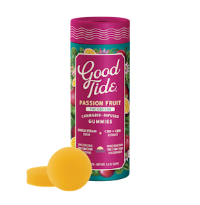 GOOD TIDE - Good Tide - 100mg 1:1:1 THC:CBD:CBN Gummies - 10ct Hash Rosin Gummies - Passionfruit