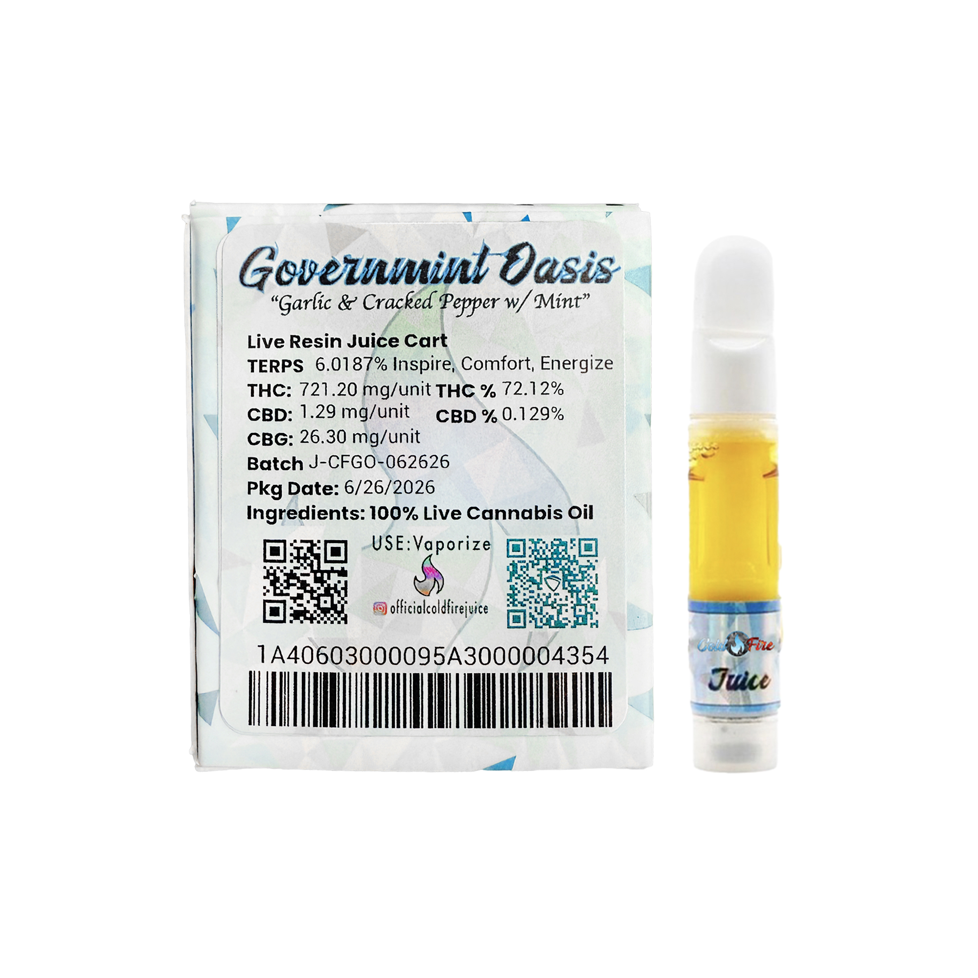 ColdFire Governmint Oasis Live Resin Juice Cartridge 1.0g