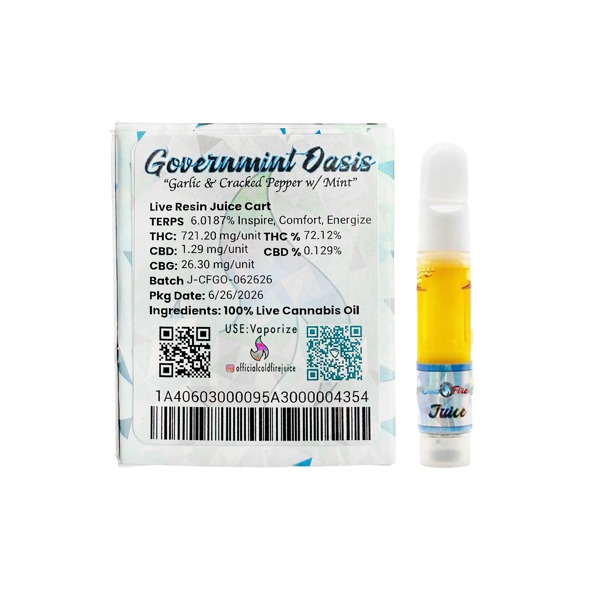 ColdFire Governmint Oasis Live Resin Juice Cartridge 1.0g