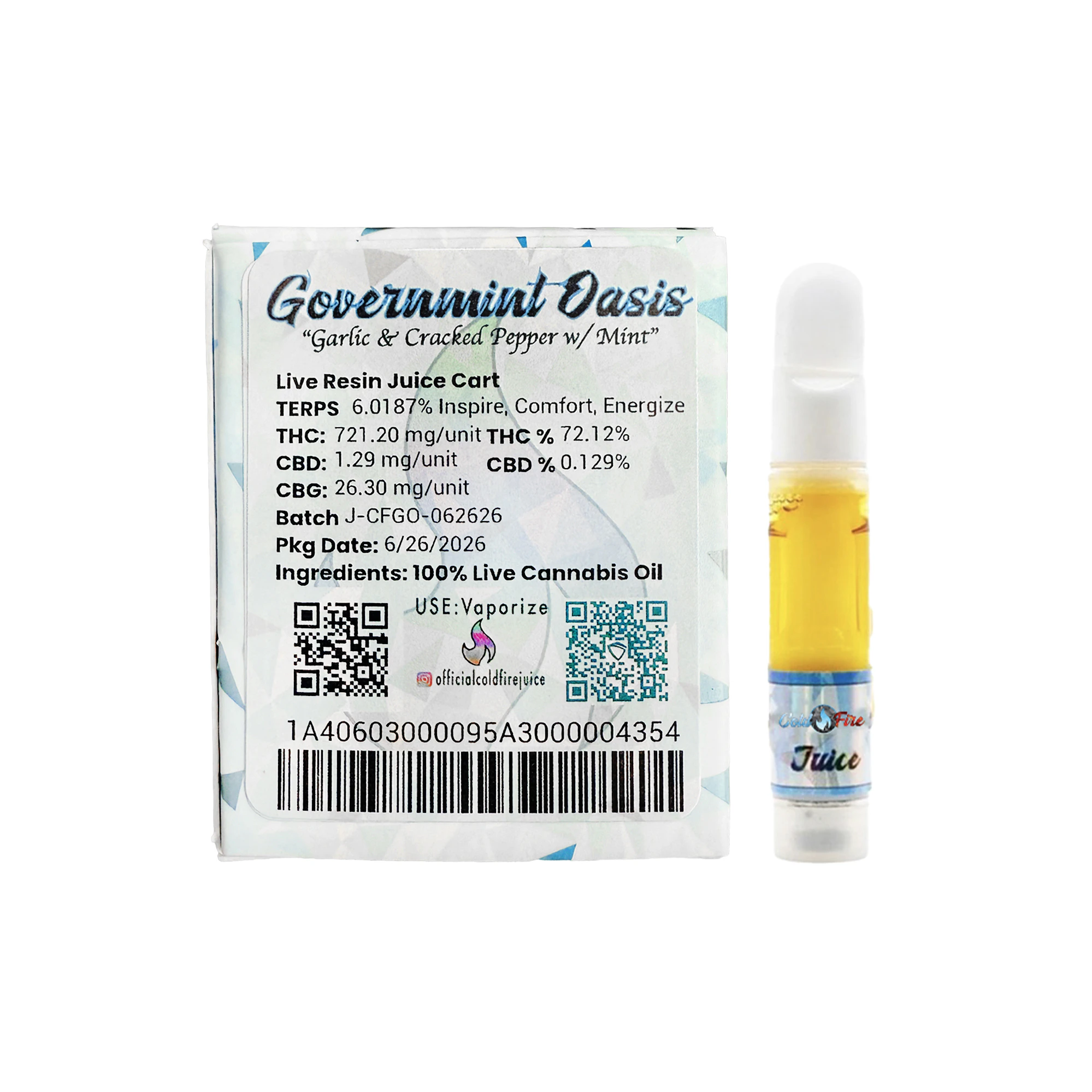COLD FIRE - ColdFire Governmint Oasis Live Resin Juice Cartridge 1.0g Main Image
