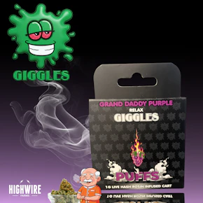 Giggles Puffs Hash Rosin Infused Cart Grand Daddy Purple 1g