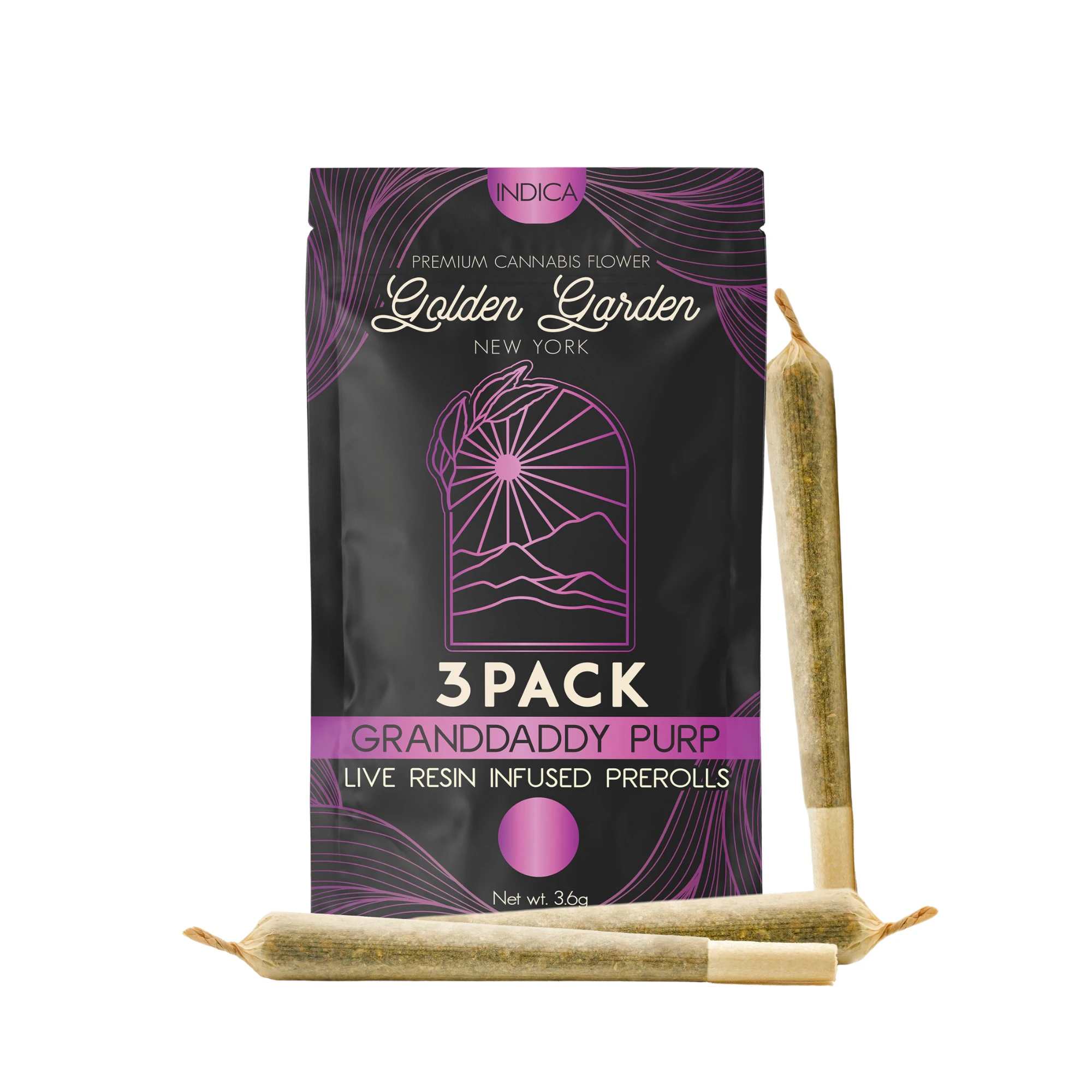 Golden Garden - Granddaddy Purp | Infused Pre-rolls | 1.2g/3 pack | Golden Garden Main Image