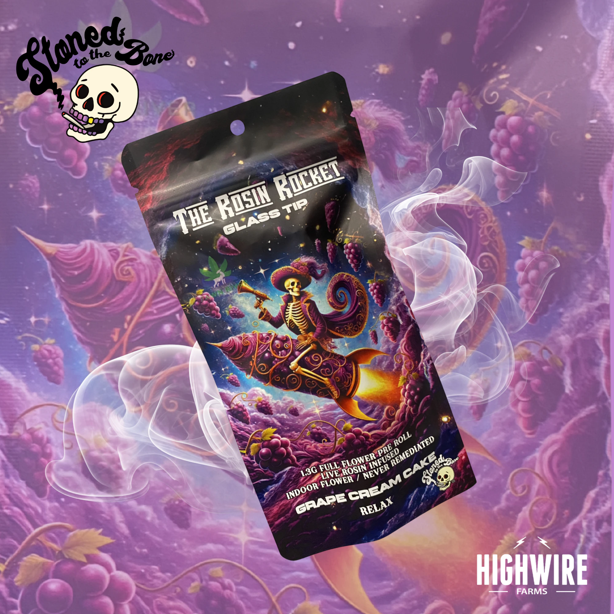 Stoned to the Bone - Stoned To The Bone Grape Cream Cake Rosin Infused Rocket 1.3g Main Image