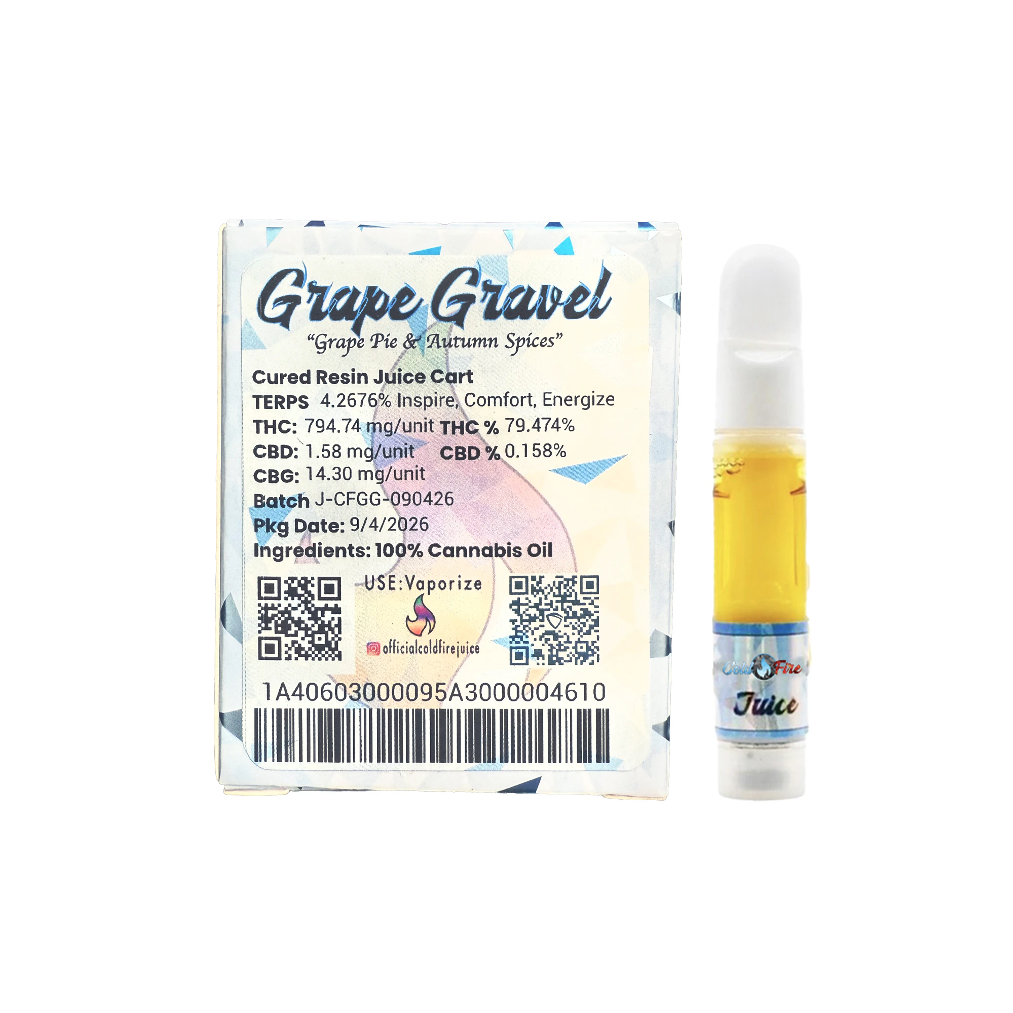 COLD FIRE - ColdFire 'Grape Gravel' Cured Resin Juice Cartridge 1.0g Main Image