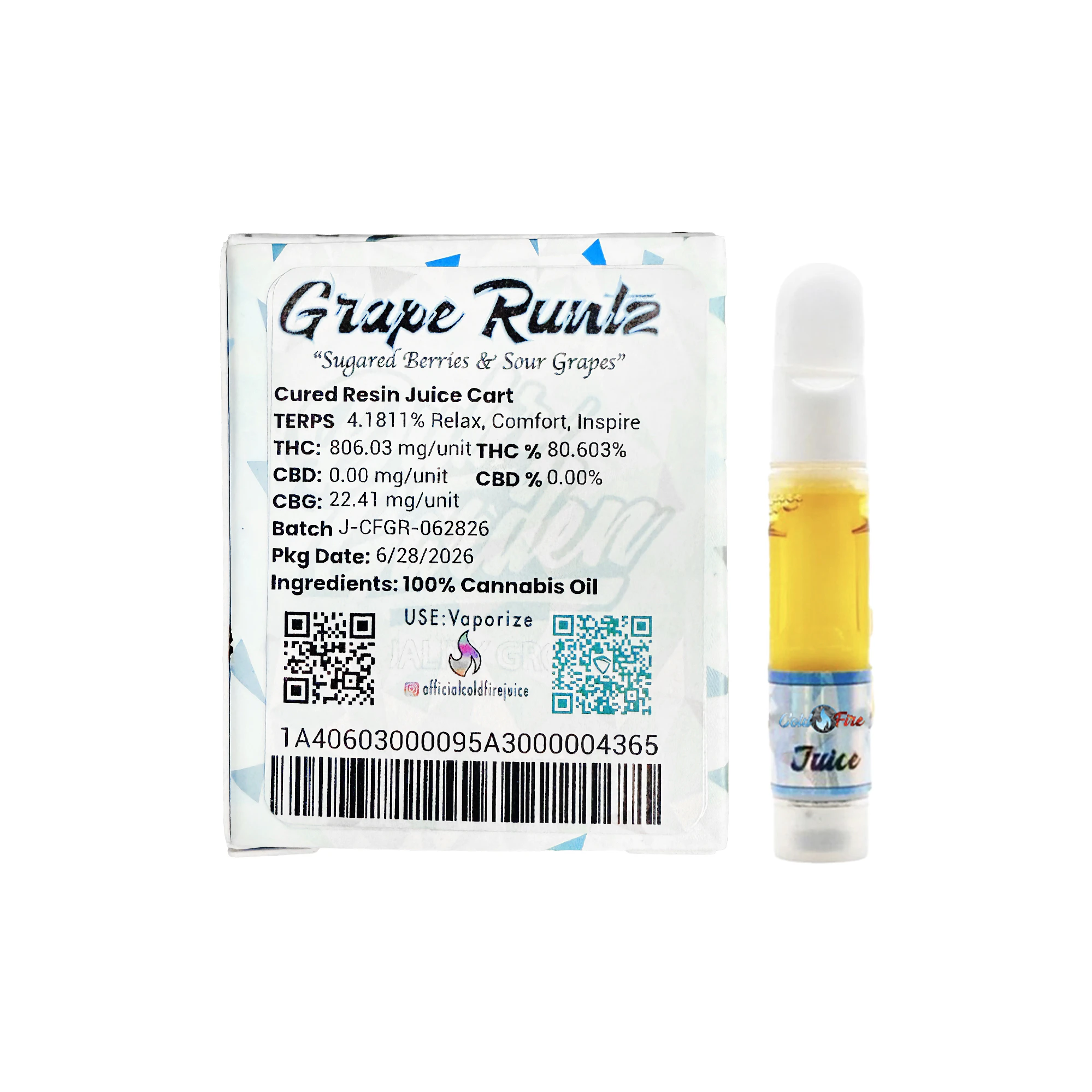 COLD FIRE - ColdFire x Dubz Garden Grape Runtz Cured Resin Juice Cartridge 1.0g Main Image