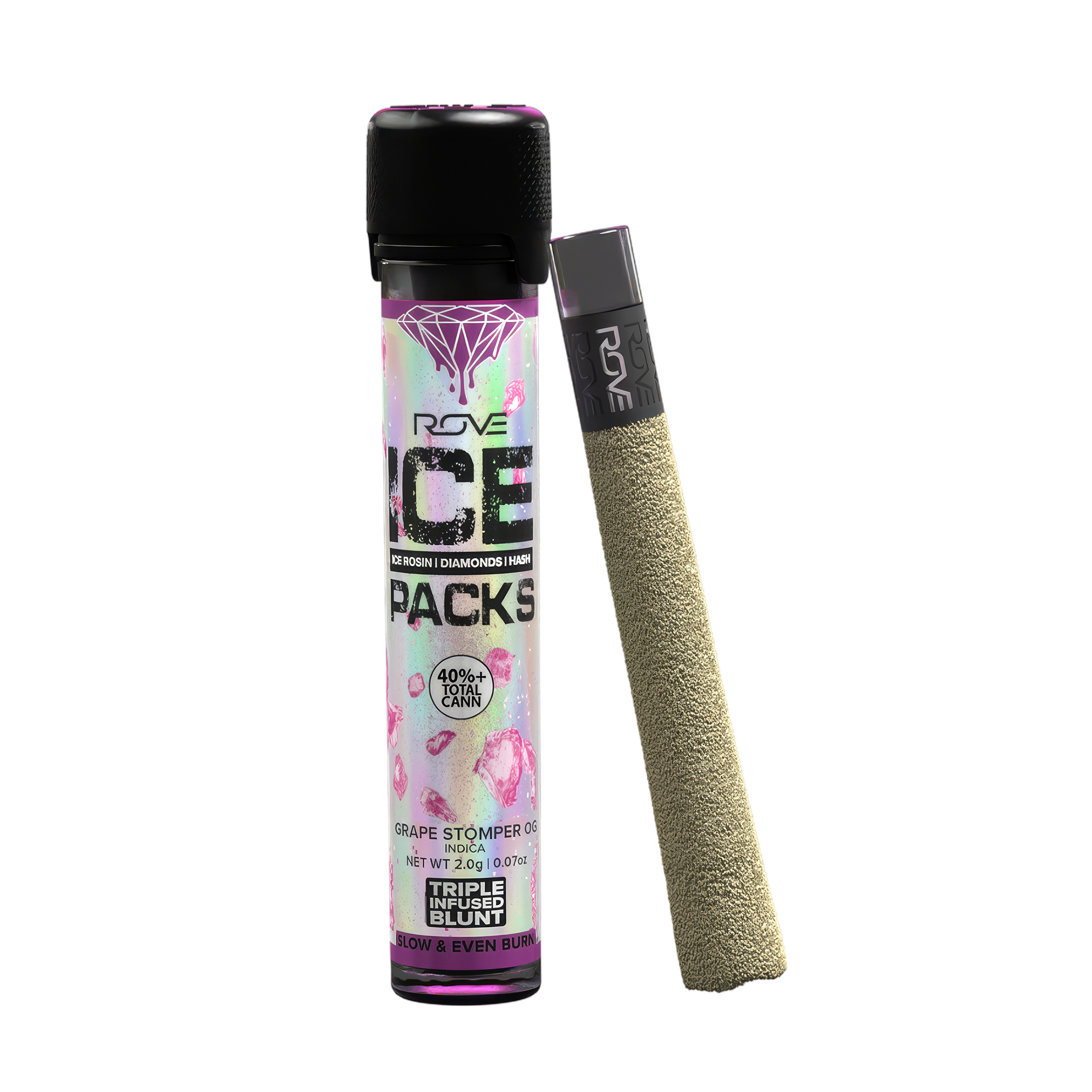Rove Ice Packs Grape Stomper OG Rosin Diamond Hash Infused Blunt 2.0g