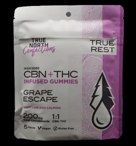 True North - 200mg Grape Escape THC Gummies 5x20mg 1:1 THC/CBN
