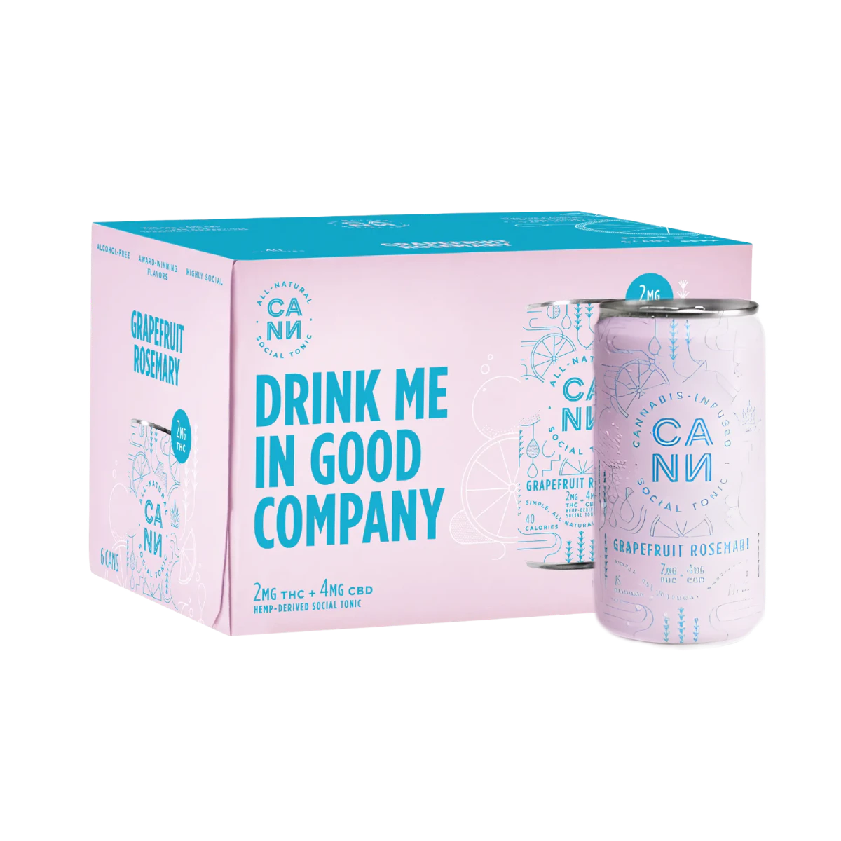 Cann Social Tonic - Grapefruit Rosemary | Social Tonic 8oz (6pk) 2mg THC:4mg CBD | Cann Social Tonic Main Image