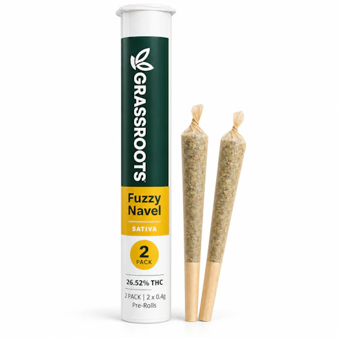 Grassroots - Fuzzy Navel – Sativa – 26.52% THC | 0.8g (2 × 0.4g Pre-Rolls) | Grassroots -DD8 MID 1
