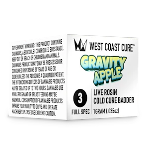 West Coast Cure - Gravity Apple (H) | 1g Tier 3 Liver Rosin Cold Cure Badder | West Coast Cure