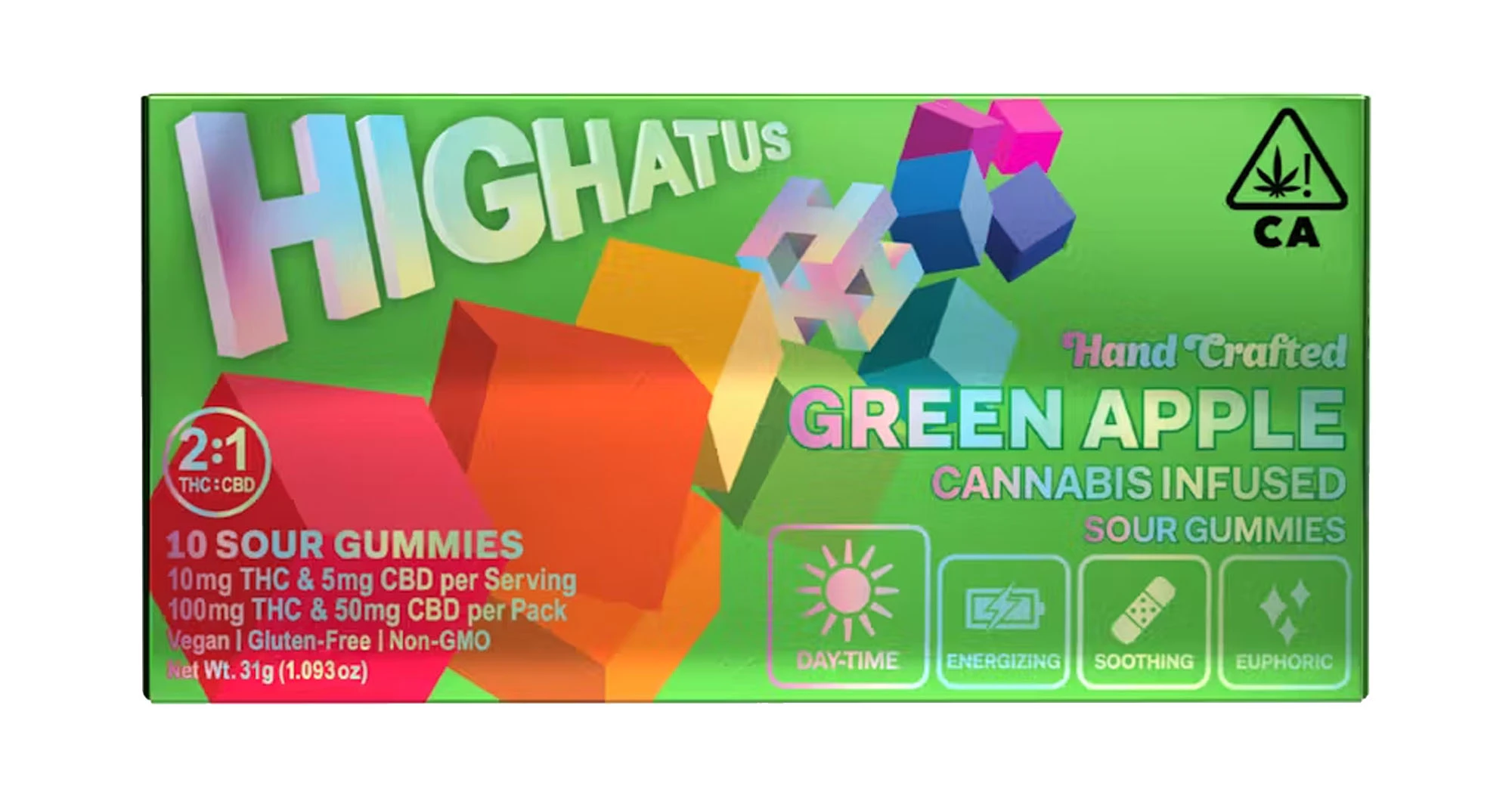 Highatus - Green Apple - 100mg 2:1 THC/CBD Hand Crafted Sour Gummies - Highatus Main Image
