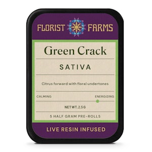 FLORIST FARMS - Green Crack | Live Resin Infused Pre-rolls | .5g 5-pack | Florist Farms
