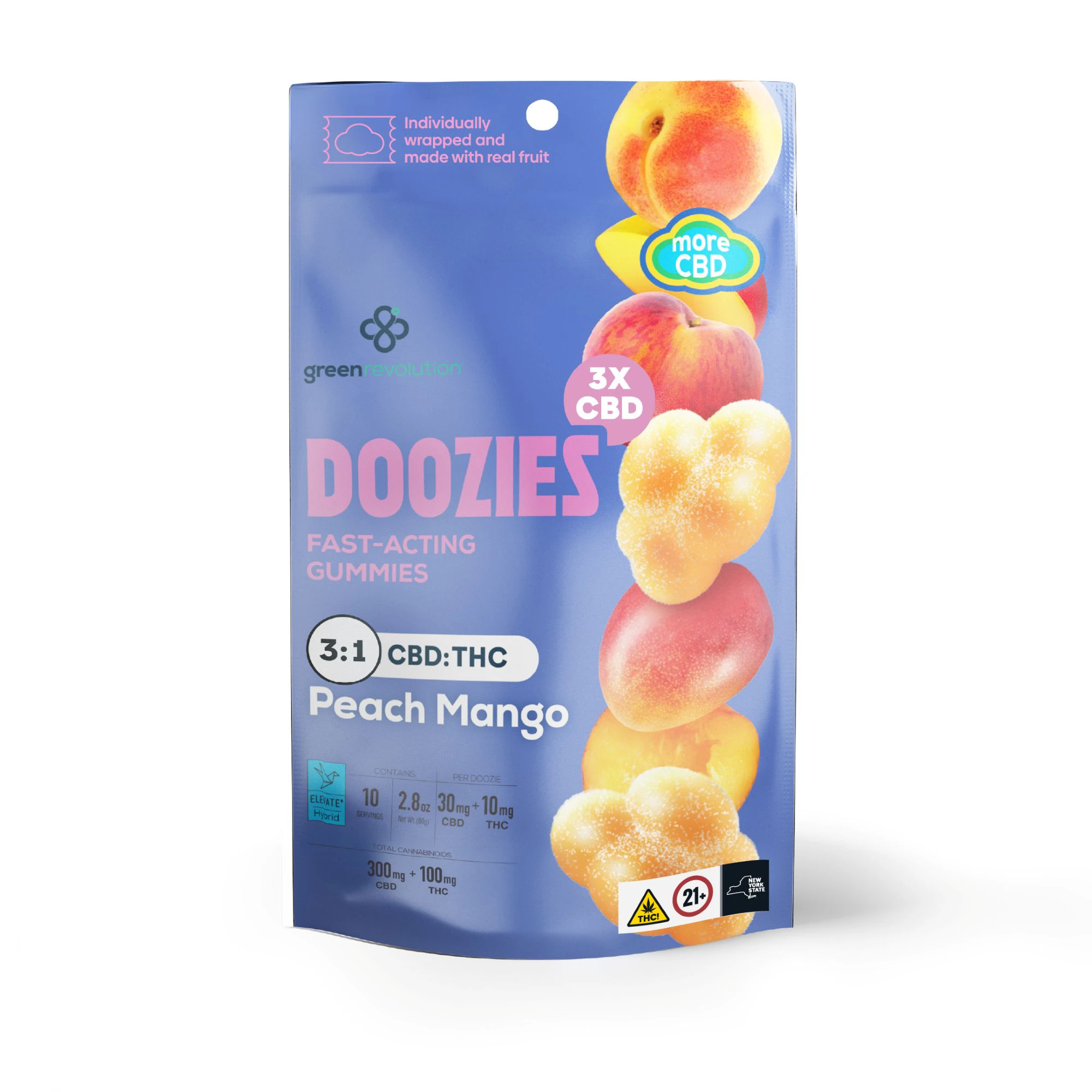 Green Revolution - Peach Mango 3:1 Doozies - 100MG High CBD Gummies Main Image