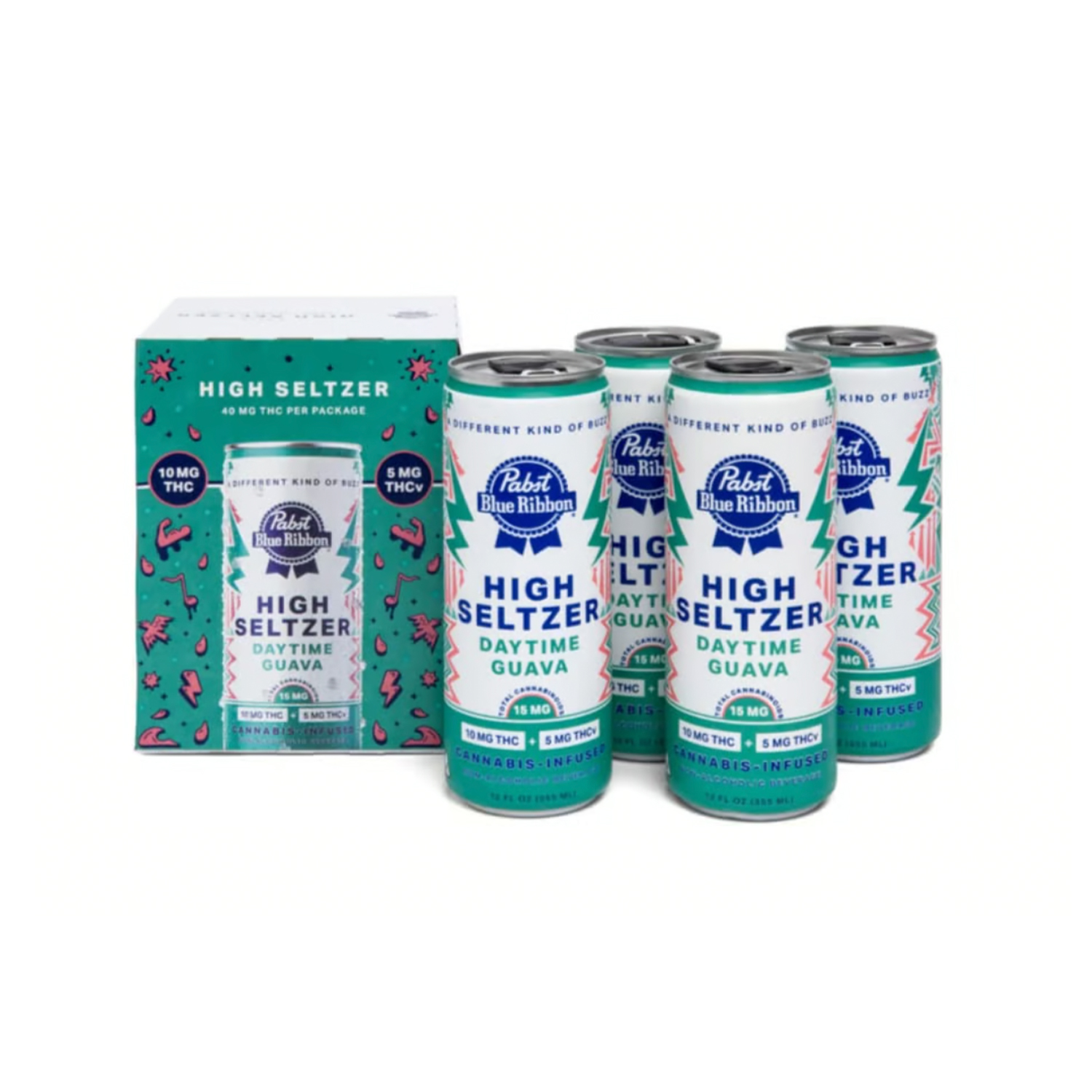 PABST Blue Ribbon Daytime Guava Cannabis Infused High Seltzer 4-Pack 48oz 60mg