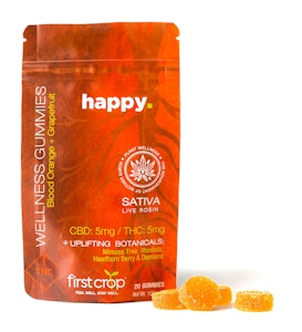 First Crop NM - First Crop NM - HAPPY Wellness Live Rosin Gummies - 1:1 CBD: 5mg/THC: 5mg 100mg