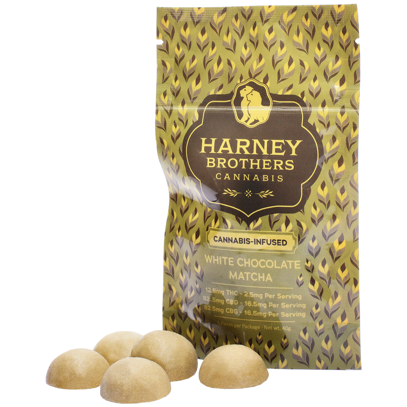 Harney Brothers Cannabis - Harney Brothers | Edible | White Chocolate Matcha Chocolates | 5-pack | 12.5mg Main Image