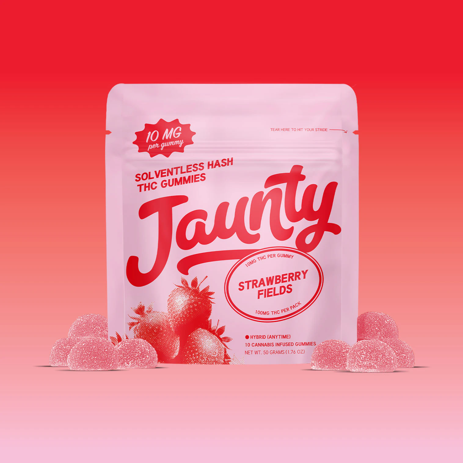 Jaunty - Jaunty - Strawberry Fields - 100 Hash Infused Gummies Main Image