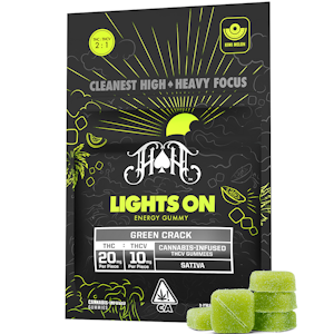 HEAVY HITTERS - Lights On 2:1 Green Crack Kiwi Melon Gummies (THC:THCv)