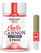 Jeeter-Solventless Baby Cannon-3 pack-Hella Jelly-Live Rosin-Infuse Pre Roll-Indica-Ceramic Tip-49.68%-1.5G