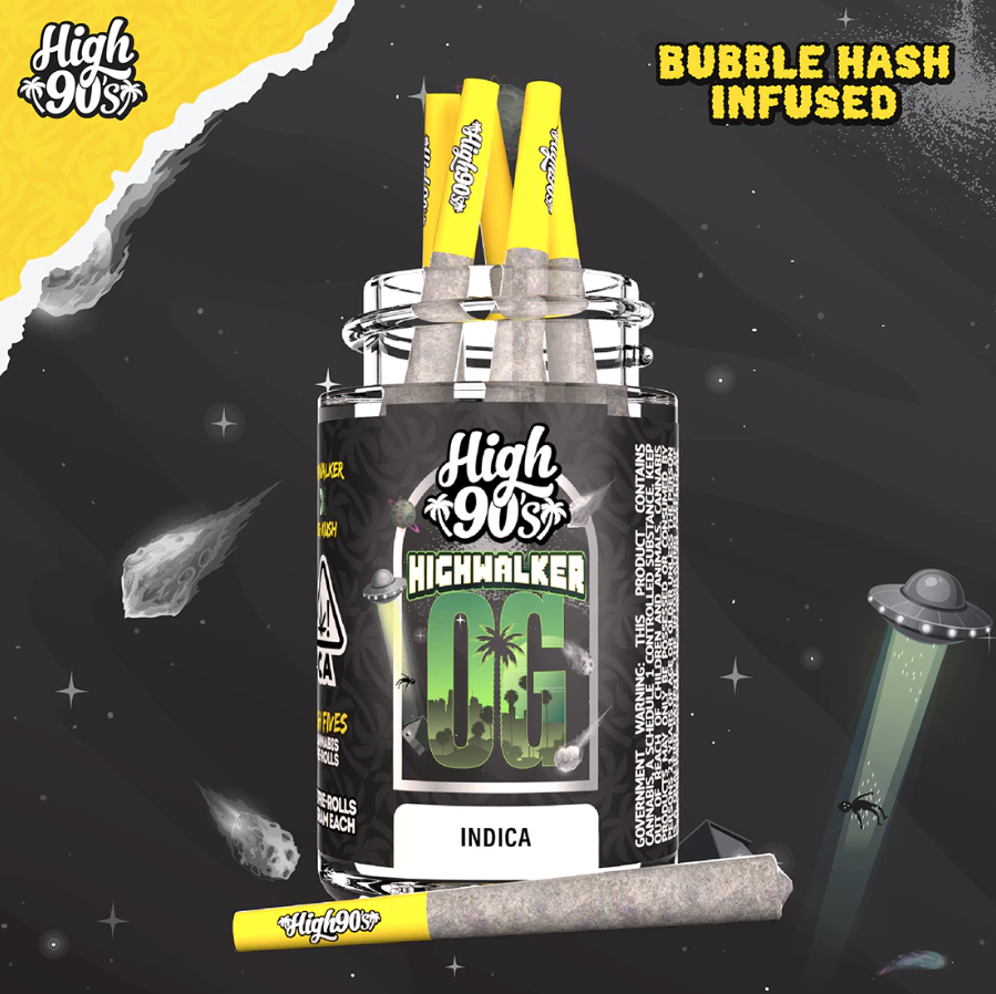 HIGH 90s - High 90's Hash Infused 5pk Prerolls 2.5g Highwalker OG Main Image