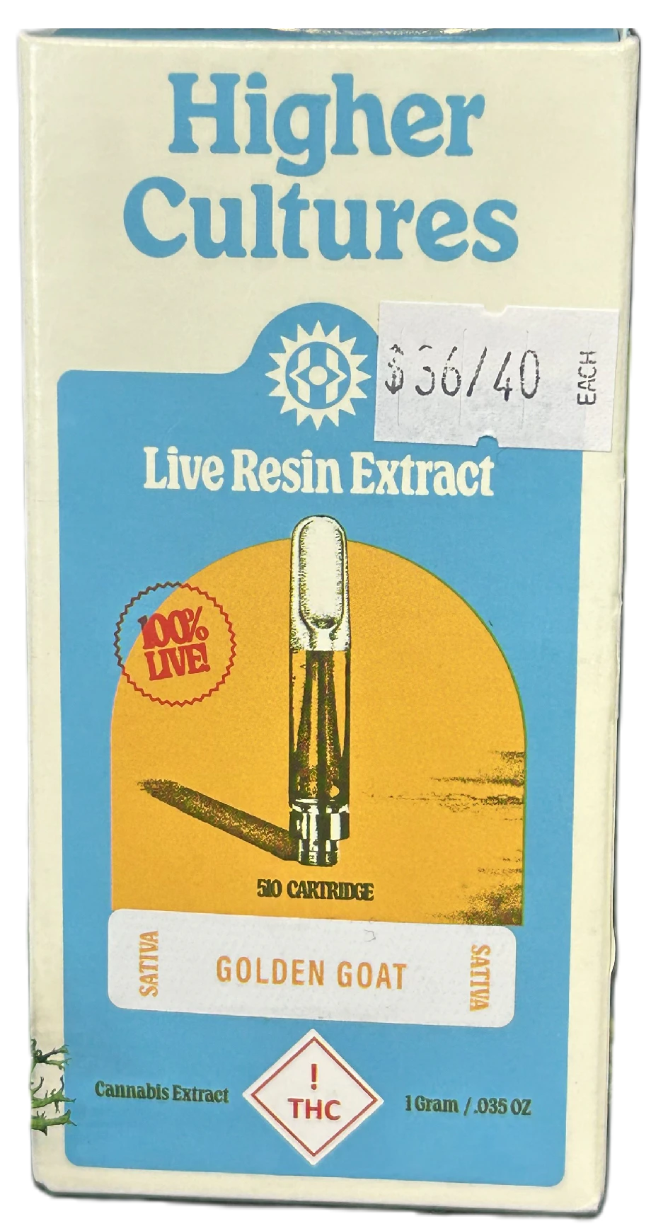 Higher Cultures - Golden Goat (1G) | Live Resin 510 Vape | Sativa Hybrid Main Image