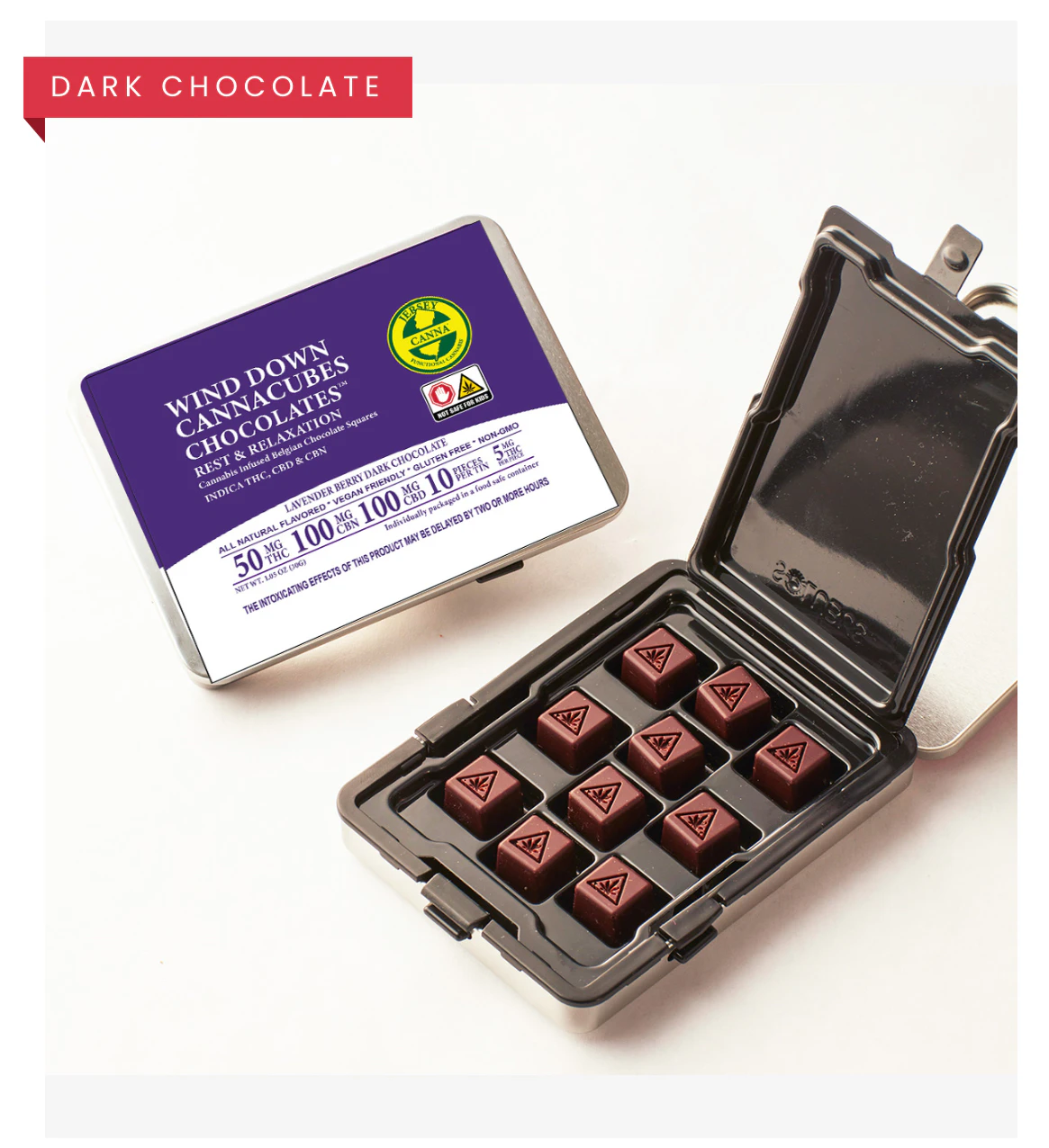 Jersey Canna - Cannacubes WindDown Belgian Lavender Berry Chocolates | 10 Piece( 50mg) Main Image