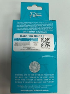 Platinum Vape - PV | Honolulu Blue | 1g Vape Cart