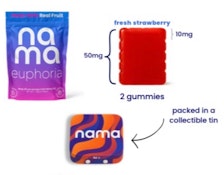 Nama- Euphoria Fresh Strawberry- High Potency Gummies 50mg each/2pk