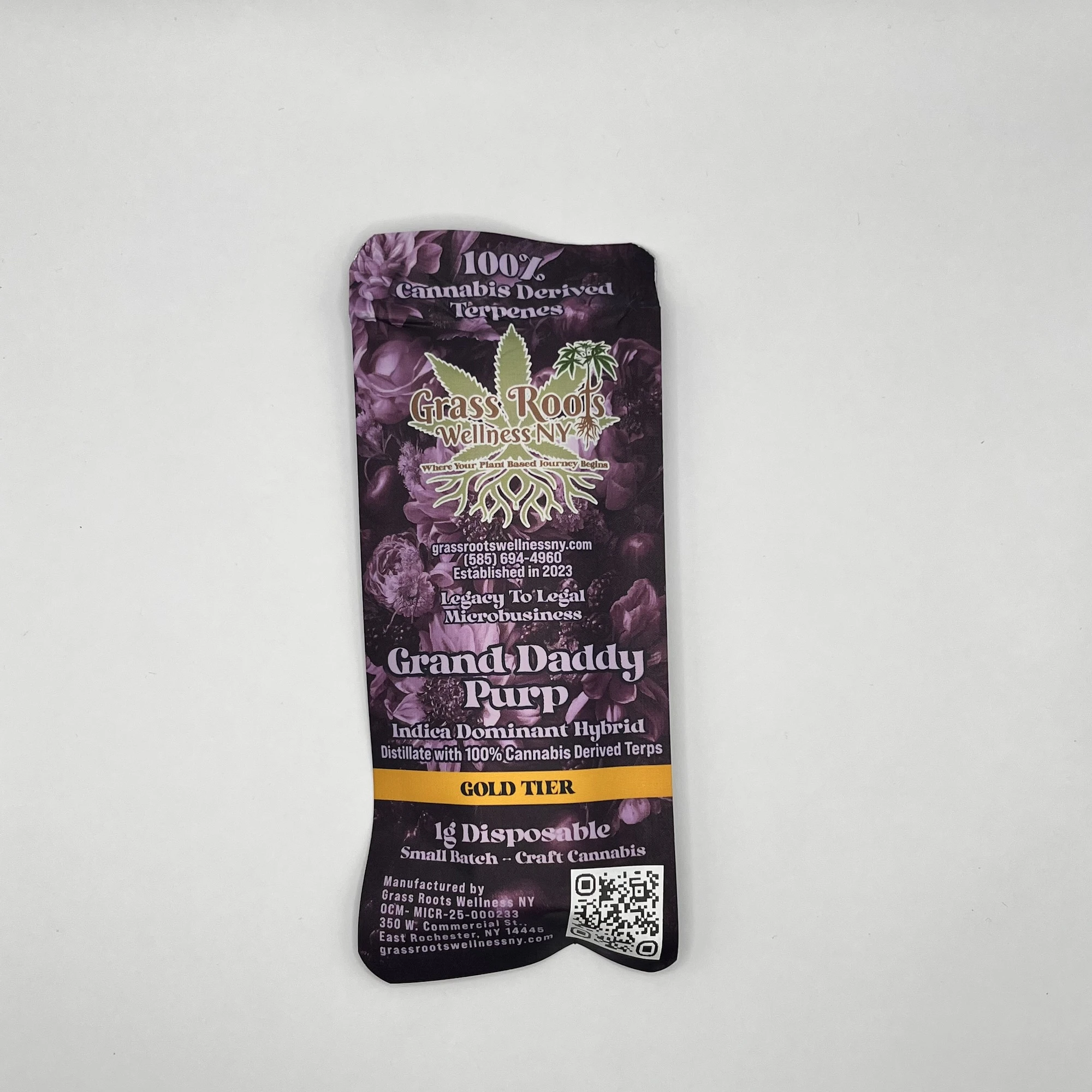 Grass Roots Wellness - Grass Roots Wellness - Grand Daddy Purp - 74.70% THC - 1.0g - AIO Vape Pen  Main Image