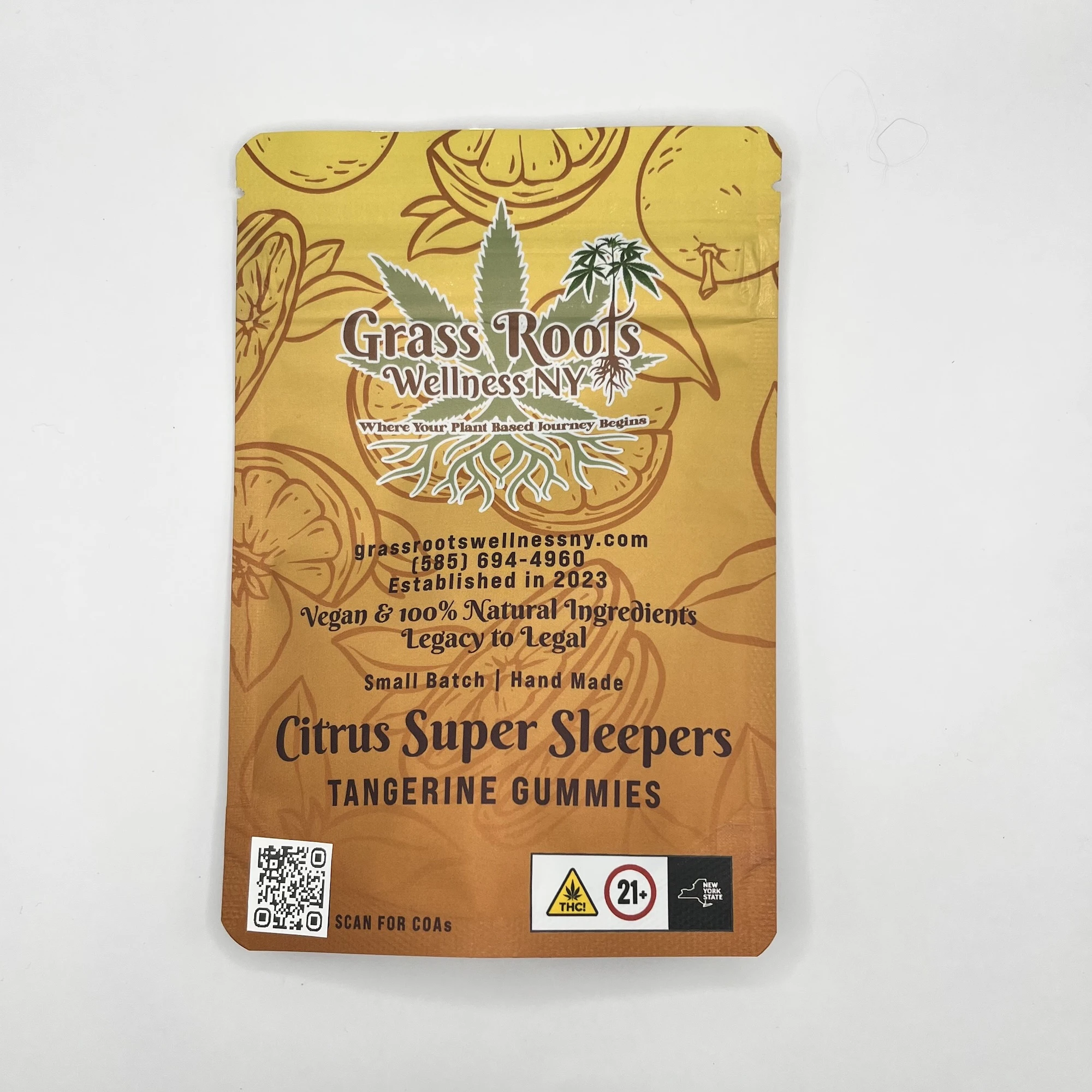 Grass Roots Wellness - Grass Roots Wellness - Citrus Super Sleepers - 11.2mg THC : 122.9mg CBN : 5.8mg CBC : 1.9mg CBD : 1.2mg CBG : 1.0mg THCV x 10pk - Edibles Main Image