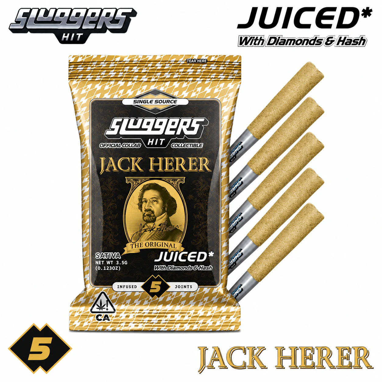 SLUGGERS HIT - Sluggers - Preroll - Infused - Jack Herer 5pk - 3.5g Main Image